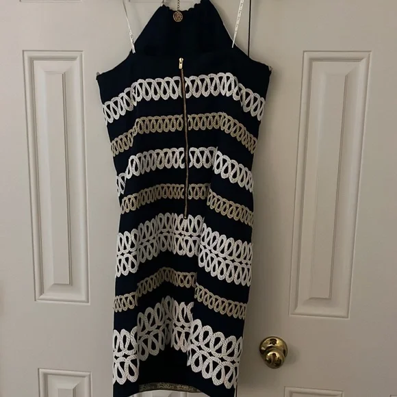 Gorgeous Lilly Navy, White, and Gold Dress - Picture 4 of 7